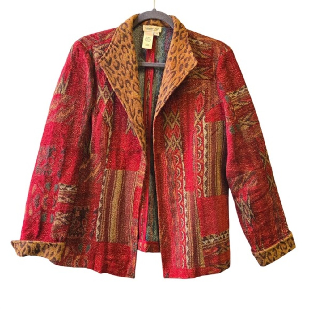 Vintage Coldwater Creek Patchwork‎ Open Jacket Tapestry Art Teacher Boho Western